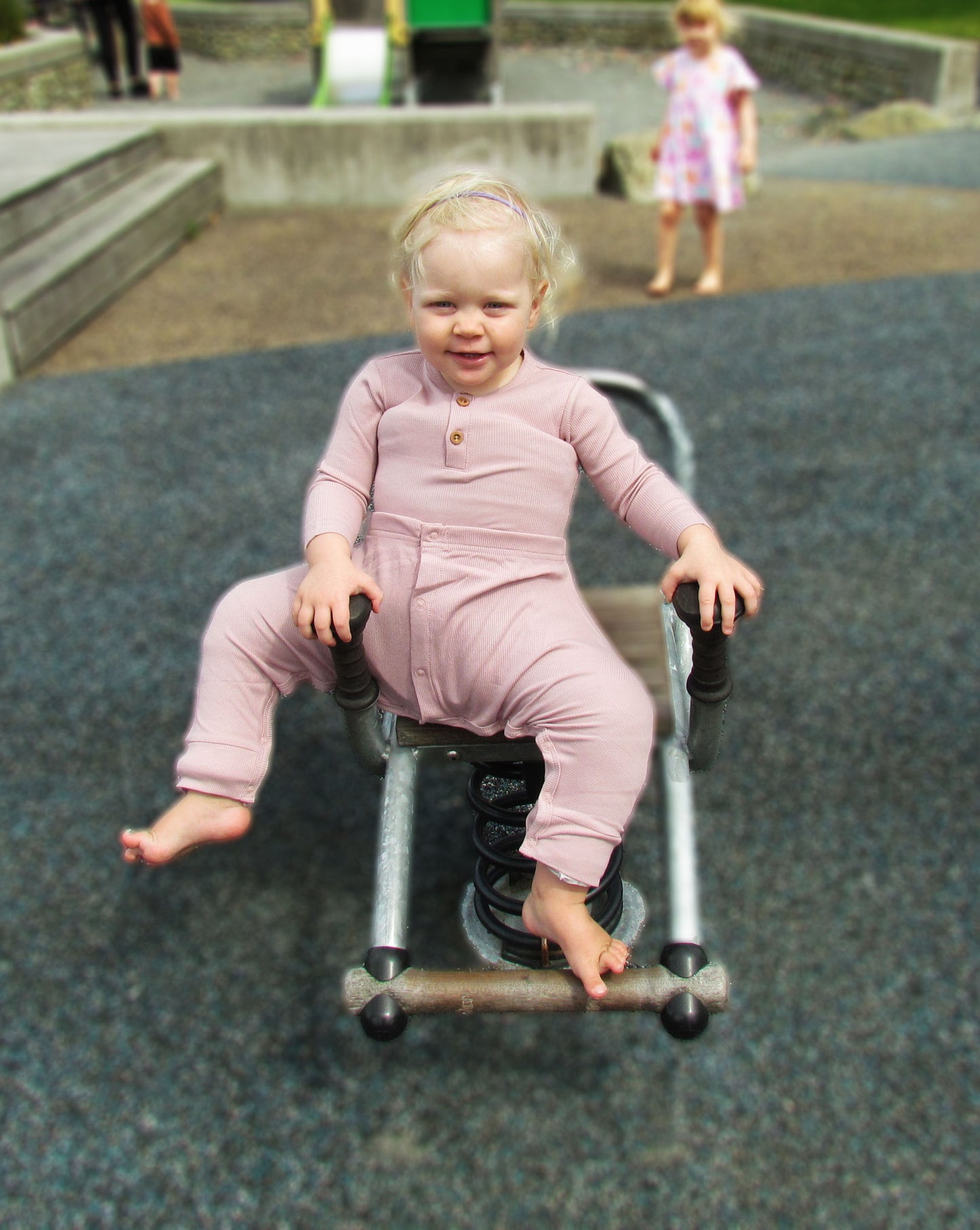 Ribbed Henley onesie Blush